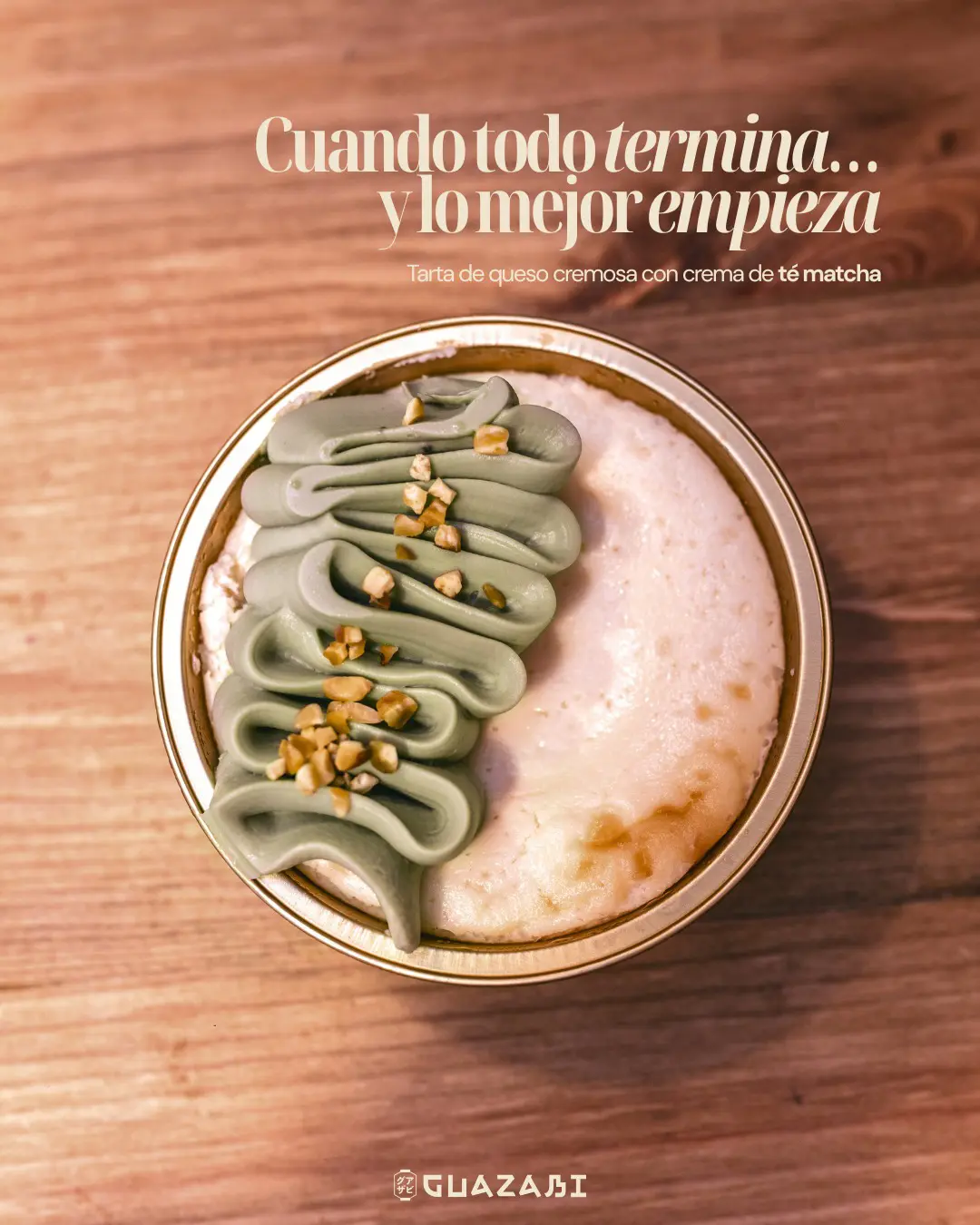 tarta de queso con crema de chocolate blanco y té matcha